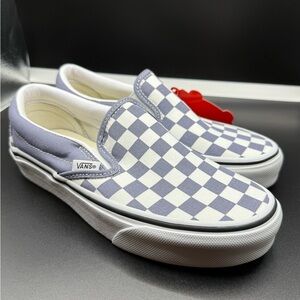 Vans Blue and White Checkered Slip-Ons Size 3.5M